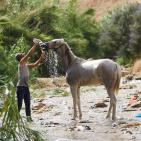 الاجواء الحارة تدفع المواطنين للاستجمام في عين العوجا