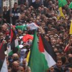 تشييع جثماني الشهيدين ليث اشرف مناصرة  وأحمد أبو العيش (28) ع في مخيم قلنديا