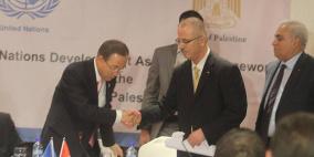 بان كي مون أمين عام الأمم المتحدة لدى وصوله رام الله ولقاء رئيس الوزراء رامي الحمد الله