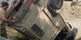 اصابة 5 جنود من قوات الاحتلال بانقلاب سيارتهم