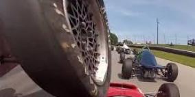 بالفيديو: سيارة رياضية تطير فوق رأس أحد المشاركين في سباق