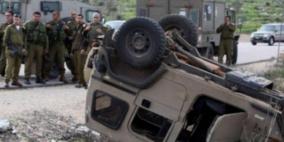 إصابة 4 جنود "إسرائيليين" جراء انقلاب جيب عسكري قرب قلقيلية