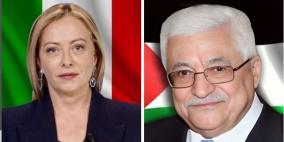 الرئيس عباس يجتمع مع رئيسة وزراء إيطاليا