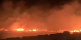 مستوطنون يحرقون أراضي زراعية في قرية المغير