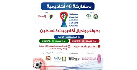 بمشاركة 48 أكاديمية من جميع المحافظات.. انطلاق مونديال أكاديميات فلسطين 2026