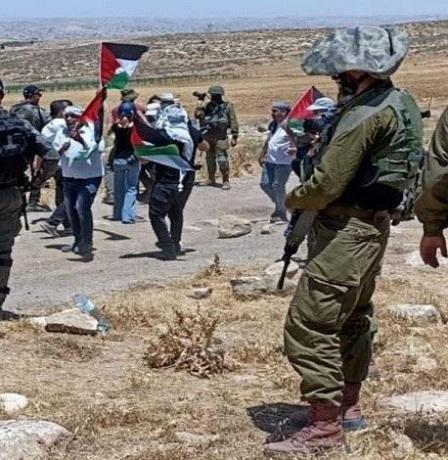 الاحتلال يعتقل مواطنة ومتضامنا أجنبيا من المغير شرق رام الله