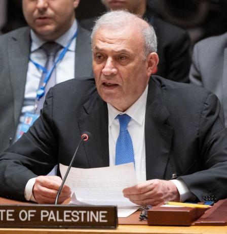 أبو عمرو أمام مجلس الأمن: منح فلسطين العضوية الكاملة يحمي حل الدولتين