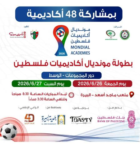 بمشاركة 48 أكاديمية من جميع المحافظات.. انطلاق مونديال أكاديميات فلسطين 2026