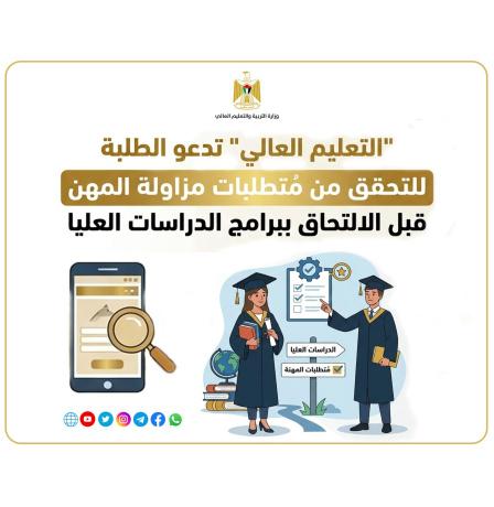 "التعليم العالي" تدعو الطلبة للتحقق من مُتطلبات مزاولة المهن قبل الالتحاق ببرامج الدراسات العليا