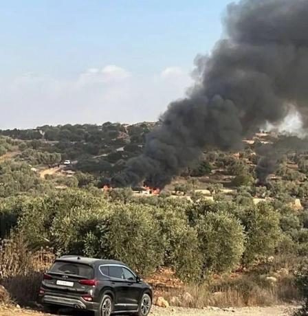 مستوطنون يهاجمون قاطفي الزيتون في ترمسعيا ويحرقون 3 مركبات