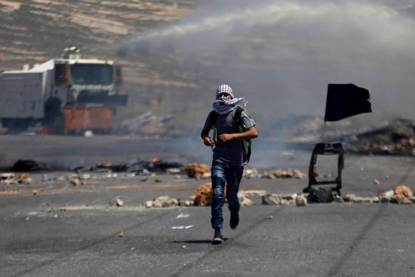 متظاهر على المدخل الشمالي لمدينة البيرة