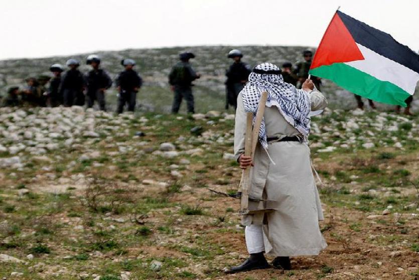 مسن يرفع علم فلسطين في وجه جنود الاحتلال 
