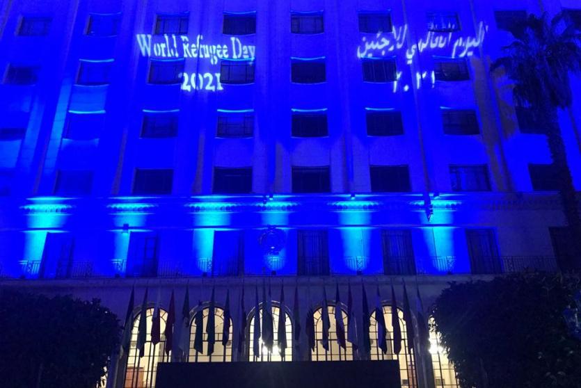 إضاءة مبنى الأمانة العامة لجامعة الدول العربية باللون الأزرق 