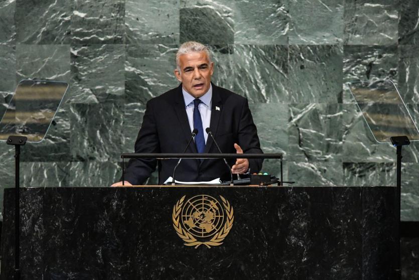 رئيس الوزراء الإسرائيلي يائير لبيد أثناء خطابه أمام الجمعية العامة للأمم المتحدة 