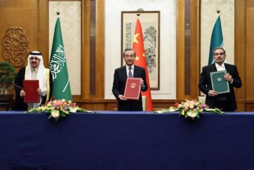 جانب من توقيع  اتفاق استئناف العلاقات بين الرياض وطهران