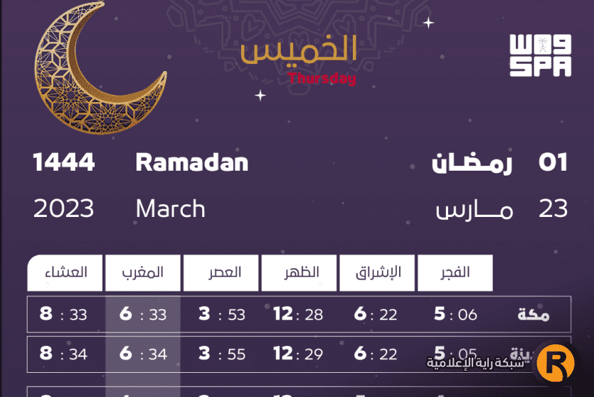 امساكية رمضان 1444 في السعودية