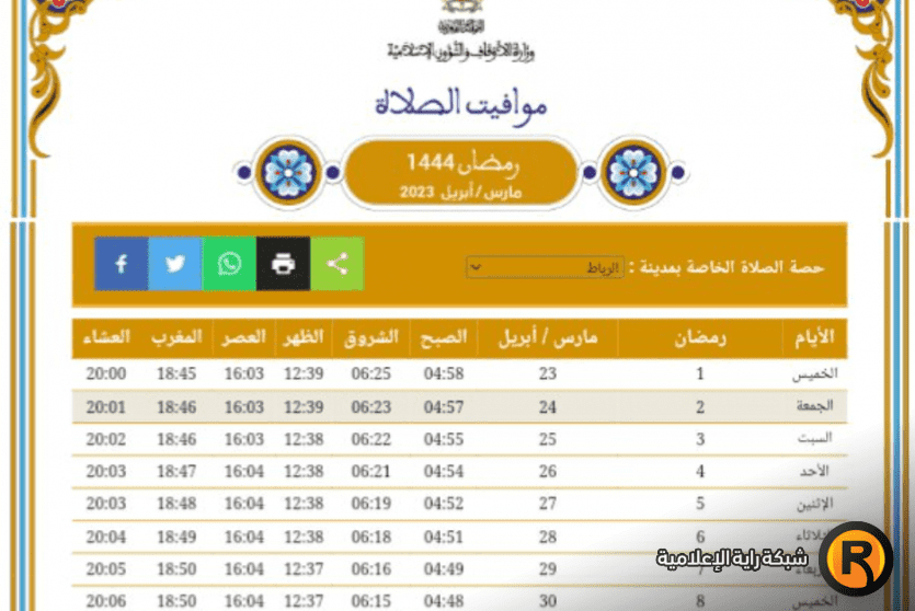 امساكية رمضان 2023 في المغرب