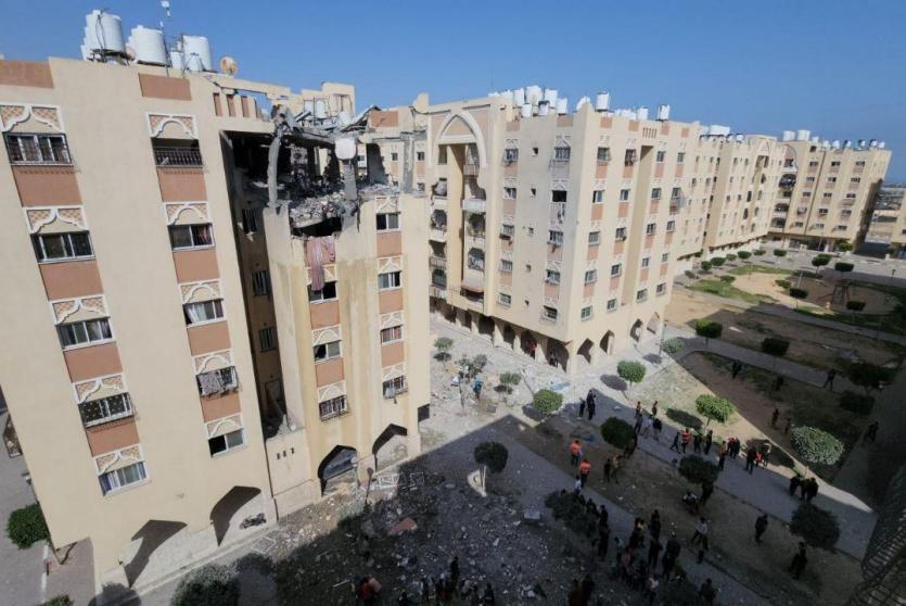 موقع الاستهداف - شقة سكنية بمدينة حمد الواقعة شمال خانيونس جنوب قطاع غزة
