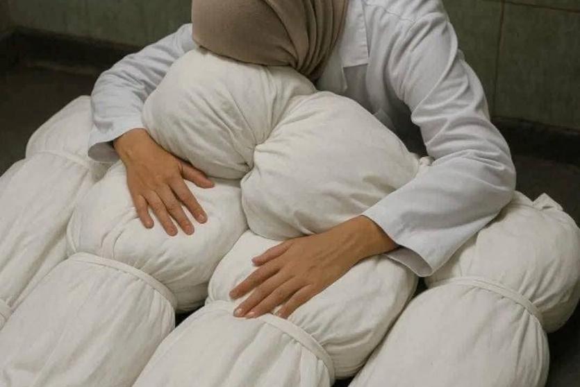 الطبيبة آلاء النجار تحتضن جثامين أطفالها الشهداء