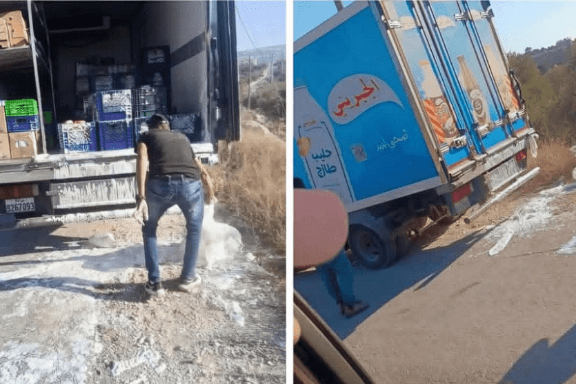 الشاحنة التي تعرضت لاعتداء المستوطنين