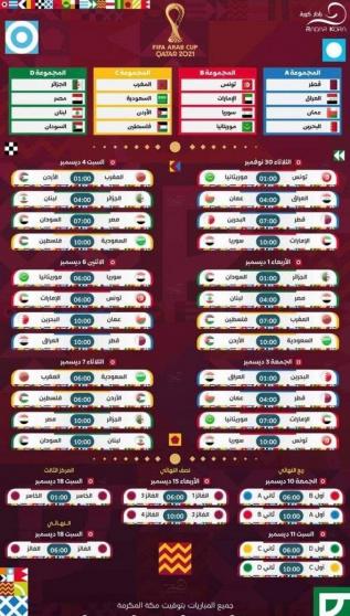 جدول مباريات كأس العرب 2021