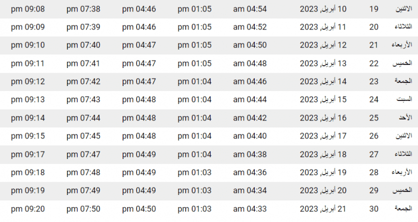 امساكية رمضان في تركيا 2023