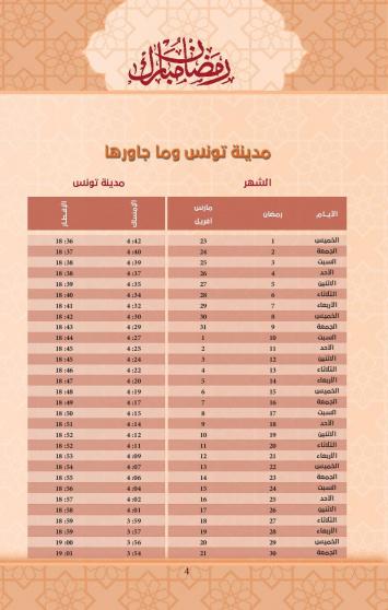 امساكية رمضان 2023 مدينة تونس