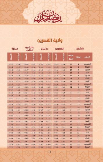 امساكية رمضان 2023 ولاية القصرين