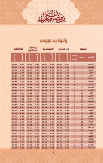 امساكية رمضان 2023 ولاية بن عروس