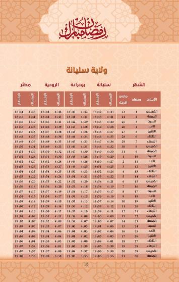 امساكية رمضان 2023 ولاية سليانة