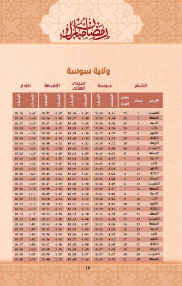 امساكية رمضان 2023 ولاية سوسة