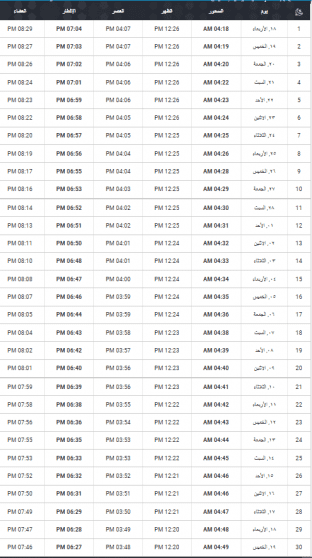 امساكية الدنمارك 2026 رمضان